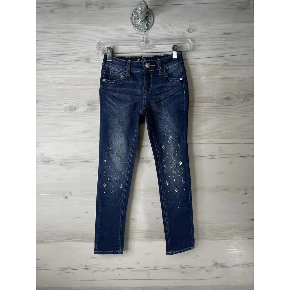 Justice Jeans Girls 8 Dark Wash‎ Simply Low Super Skinny Rhinestone Embellished